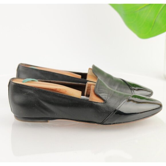Agl Shoes - AGL Womens Loafer Size 37 7 Black Leather Pointed Cap Toe SlipOn Flat Shoe Italy